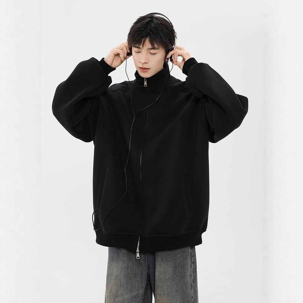 Stand Collar Solid Color Cardigan Sweatshirt Men's New Autumn and Winter Sports Loose Jacket