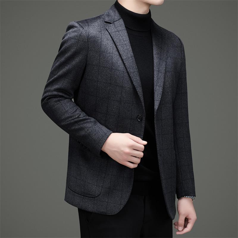High-end Wool + Cashmere Men's Business Casual Wool Coat Autumn and Winter Plaid Formal Wool Suit