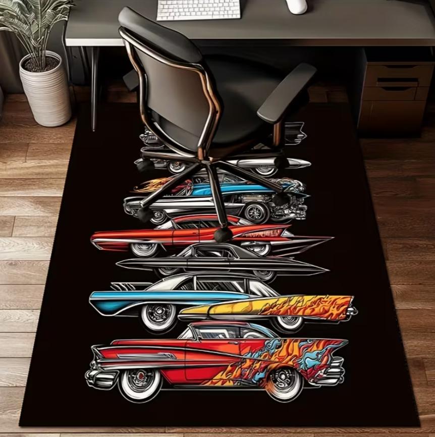Gaming Area Rug Vintage Modified Car Trendy Cool Style Carpet Non-Slip Soft Easy Clean Durable Trendy Car Culture Home Decor Mat