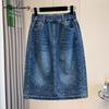 Plus Size Spring Summer Women A-Line Skirt Elastic Waist Casual Loose Diamonds Straight Skirt Elgeant Feminine Office Lady Skirts Womens