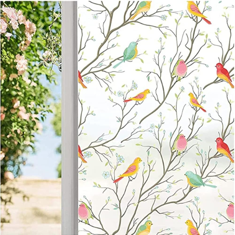 Colorful Birds Glass Sticker Static Cling Thermal-Insulation Privacy Protection Drop-Shipping Reusable Removable Window Decor