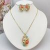 Multi Color Resin Gem Wrapped Metal Jewelry Set Women Necklace Earring Retro Luxury Accessory KY25173