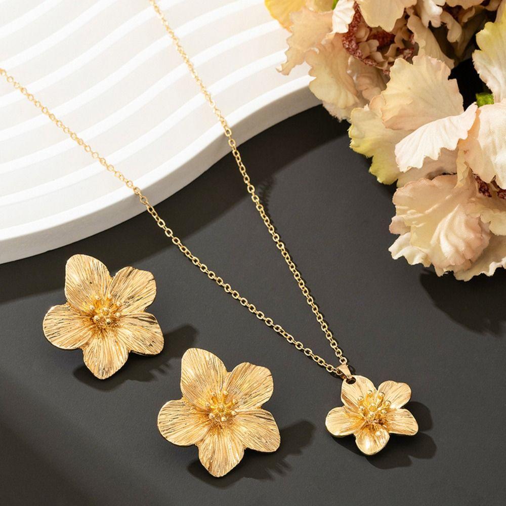 6Pcs Zinc Zinc Alloy Flower Jewelry Set Bohemian Style Women Jewelry Suit Necklace Earrings Bracelet Set  Gift
