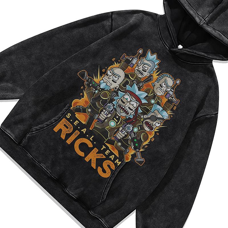 American Trendy Brand Cartoon Direct Injection Printing Hooded Sweater Men'S And Women'S Washed Retro Loose Hoodie Jacket