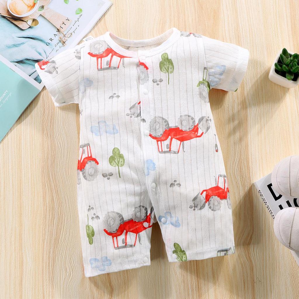 Newborn Cotton Short Sleeve Summer Romper: Open-Front Bodysuit for Boys & Girls