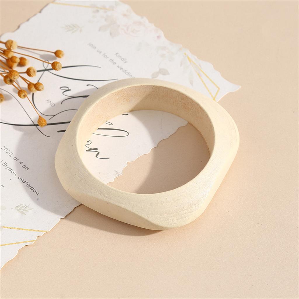 Fashion Fun Women Personality Elegant Natural Wood Square DIY Bracelet Jewelry Layering Ladies Vintage Geometric Layering Bangle