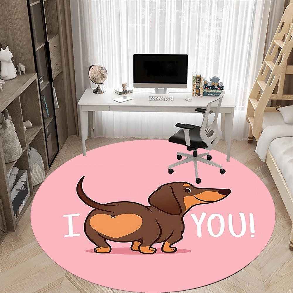 1PC Dachshund Love Office Round Area Rug, Indoor Mat Suitable ForOffice, Under Office Chairs Bedroom Living Room Home Decor, Room Deco F179