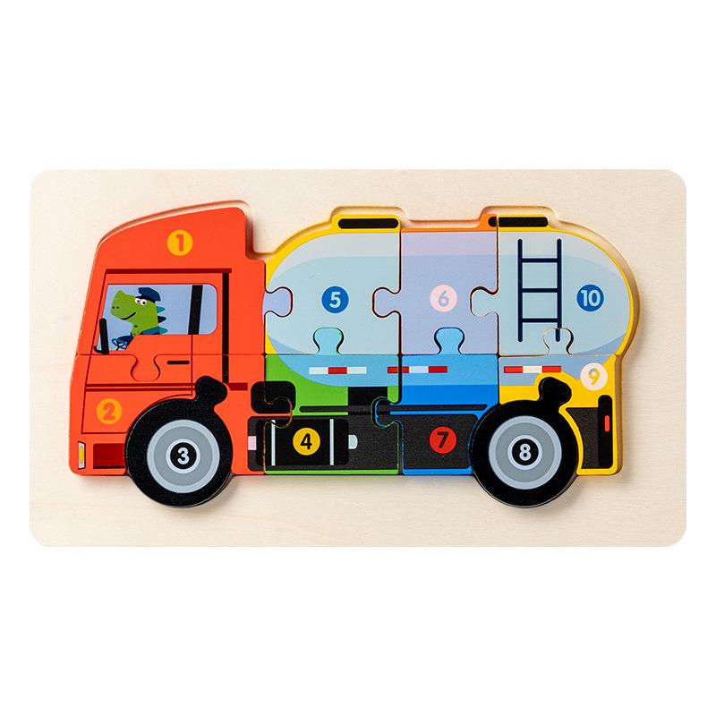 Kids' 3D Wooden Engineering Vehicle Puzzle & Matching Board Toy