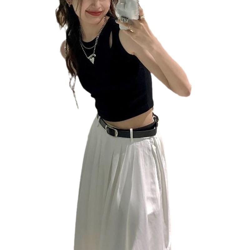 Black Suspender Top, Summer New Spice Girl Outer Wear Open Navel Short Hollow Back Sleeveless Top