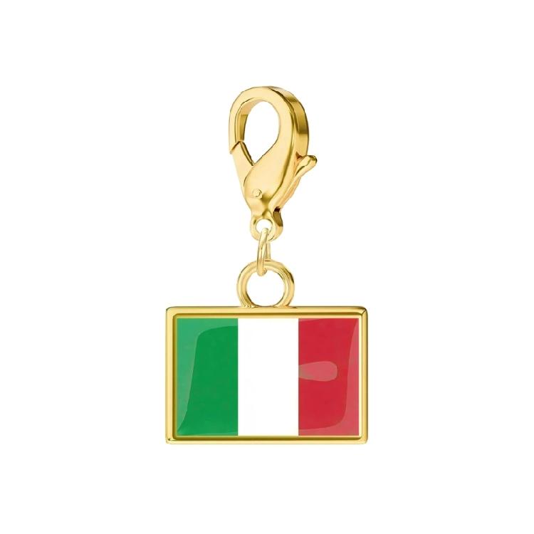 Stainless Steel Country Flag Bracelet Pendant Hand Chain Charm Travel Wristlet Keychain with Lobster Clasp and Small Profile