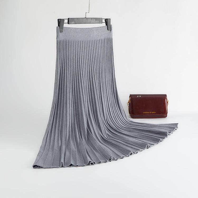 Autumn 2022 A-Line Knitted Midi Skirt: Lu Gong Style Flared Slimming Skirt with Pleats