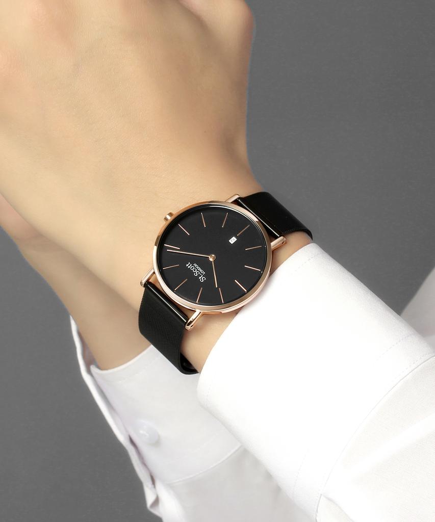 Seinteuseukoteuleondeon Nova Date Couple Mesh Watch - Black / St5503-Rbb