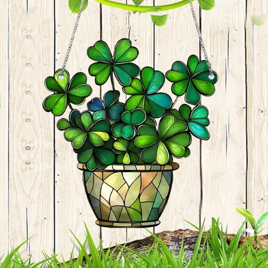 1/2/3Pcs Four Leaf Clover Stained Glass Window Decor Artificial Greenery Gift Women