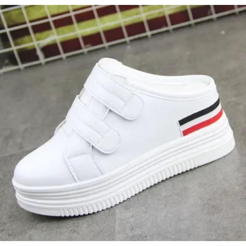 

Размер 35-40 Женская обувь 8 см Кожаные тапочки Женские туфли на платформе, увеличивающие рост Кроссовки Дышащие полутапочки 37 белый