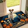 1pc Flannel Halloween Pumpkin Skull Pattern Doormat, Indoor Non-Slip Rug, Machine Washable and Fade-Resistant, Soft and Comfortable Material, Suitable