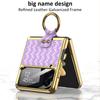 Ring Stand Capa For Samsung Galaxy Z Flip 4 5g Flip4 Case Plating Weave Textured Leather Lens Tempered Glass Plastic Pc Cover