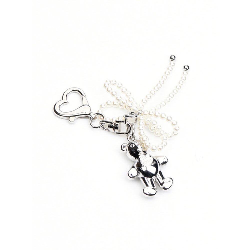 NICK&NICOLE TEDDYBÄR Logo PERLENBAND Schlüsselanhänger_silber