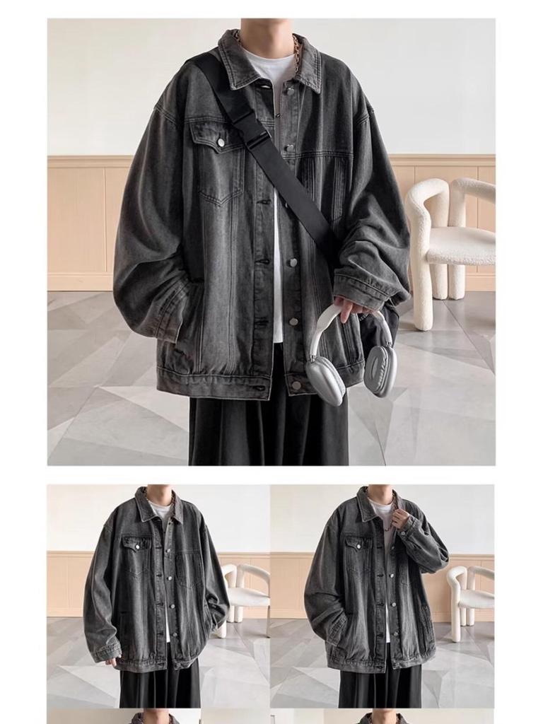 Veste en jean rétro pour homme - Streetwear décontracté Printemps/Automne, Col rabattu polyvalent, Style workwear élégant.