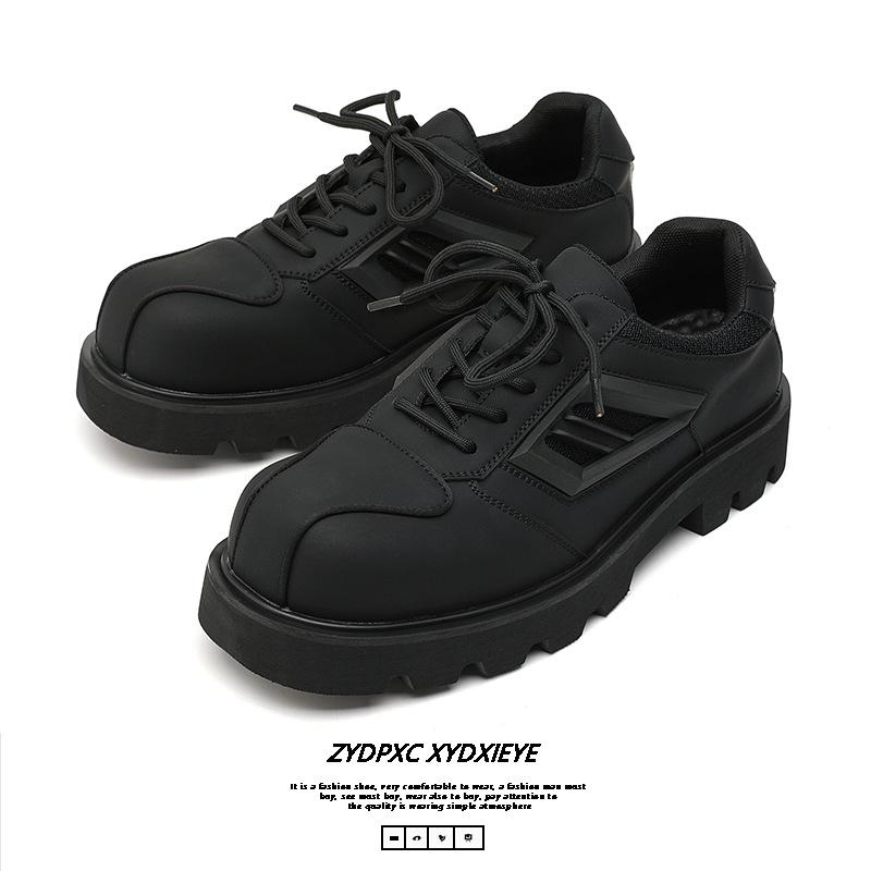 Leather shoes men's casual business British style splicing design sense niche carbon black wedding groom shoes 60668-E