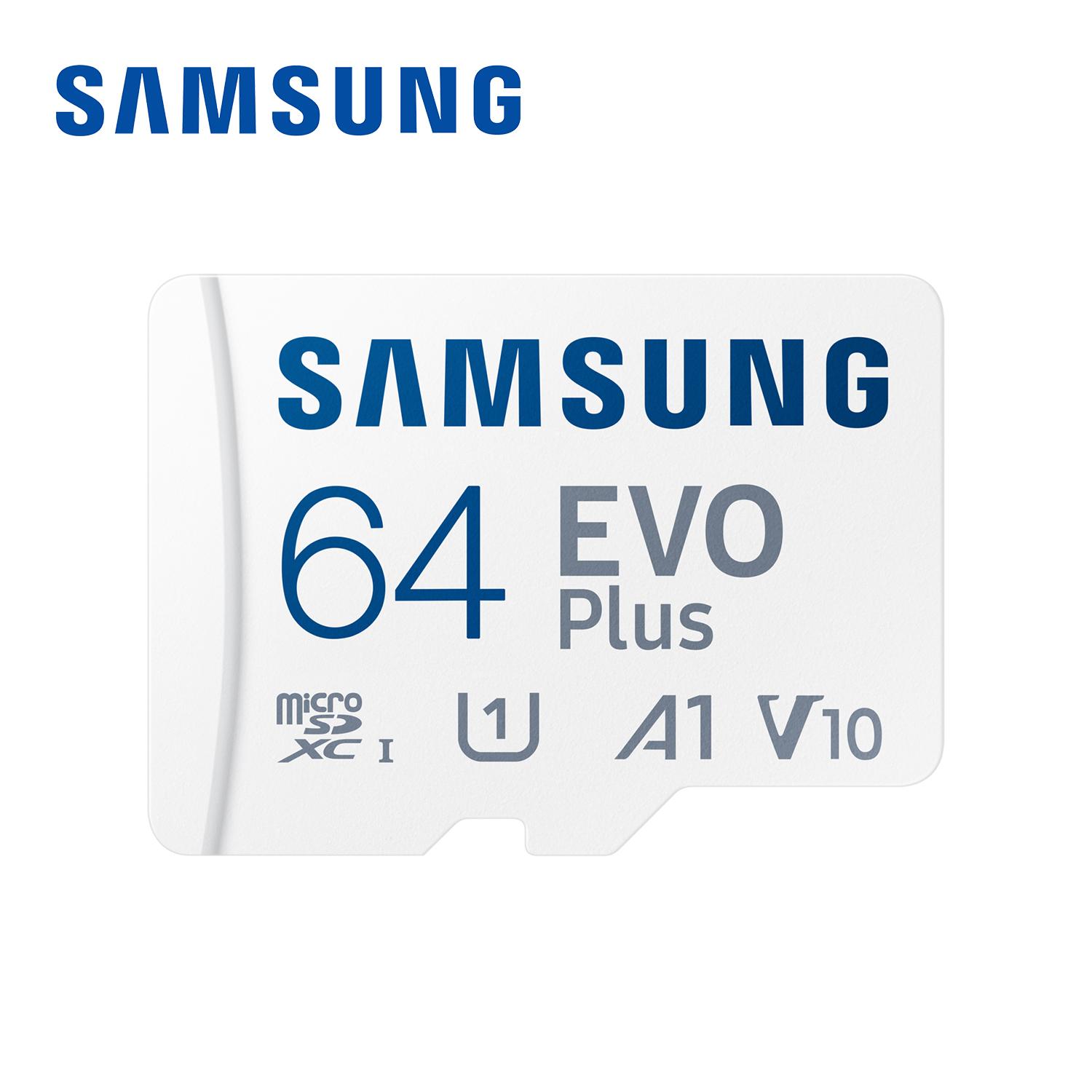 

Samsung Карта памяти EVO Plus microSD 128 ГБ + адаптер 64 ГБ 256 ГБ microSDXC, скорость до 160 МБ/с, UHS-I, C10, U3, V10, A3, расширение памяти для телефонов, DJI, камер 64GB