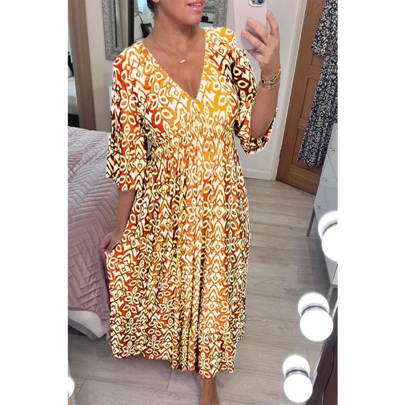 

IHUASU Fashion Summer Spring 3/4 Sleeves V-Neck Casual Dresses XXXXXL