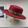 French Hepburn Style Light Luxury Versatile British Flat Top Australian Wool Top Hat Women's Autumn and Winter Outdoor Leisure Elegant Hat