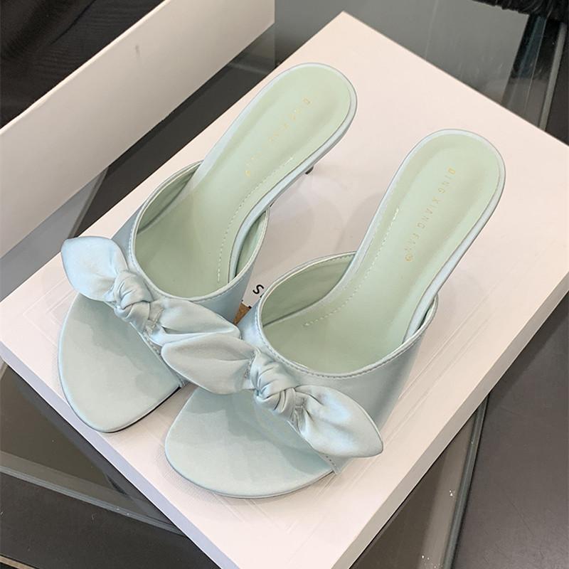 Bailamos Summer Fashion Butterfly-knot Women Slipper Slip On Ladies Sandal Thin High Heel Outdoor Dress Slides Shoes Flip Flop