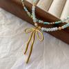 High-End Bow Necklace For Women Does Not Fade, Summer High-End Jewelry, Light Luxury Niche Natural Stone Collarbone Chain