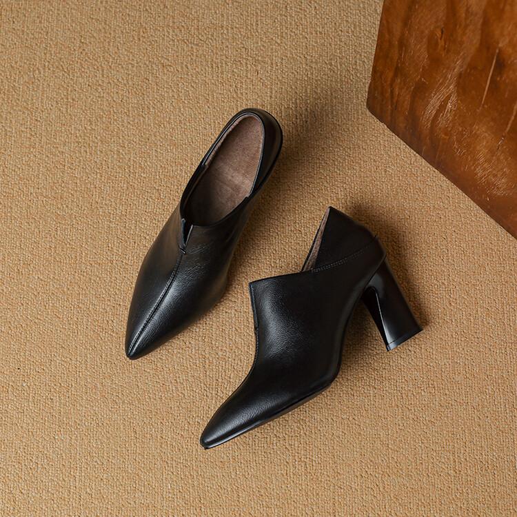

Модные Новые Осенне-Зимние Женские Туфли из Натуральной Кожи Модные Туфли с Острым Носком для Женщин Массивный Каблук Высокий Каблук Женские Туфли Лодочки 34