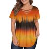 Women's Fashion Casual Printed V-Neck Short Sleeve Large Size T-Shirt Top