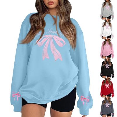 Women's Casual Loose Bow Print Round Neck Long Sleeve Hoodie