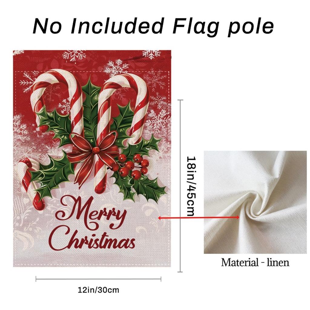 1pc Red Marry Christmas Garden Flag Delicious Candy 3D Print New Year Christmas Yard Outside Decoration No Flag Pole 12X18 Inch