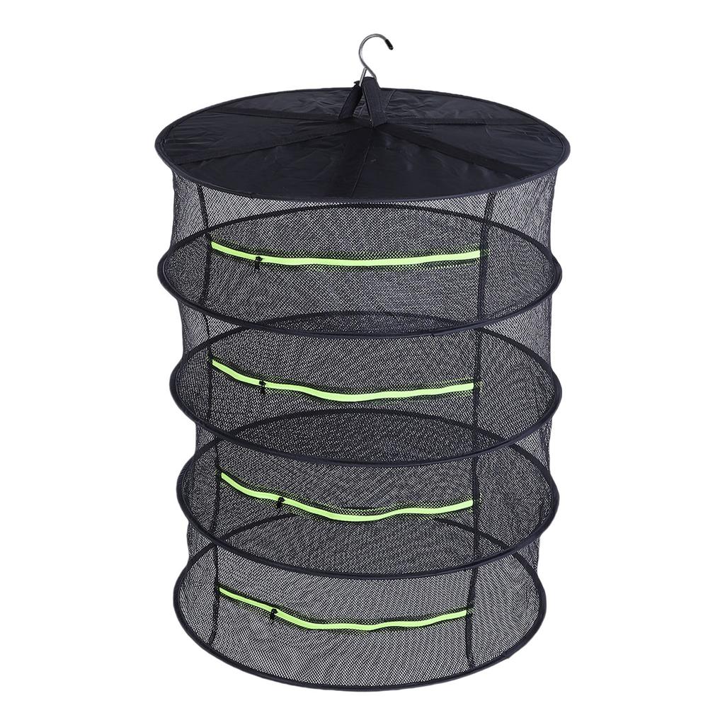 Hanging Mesh Drying Rack 4 Layer Nylon Foldable Hanging Basket Dryer Net with Zipper for Plants Flowers Clothes