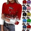 Damen Slim Fit T-Shirt Mode Lässig Weihnachts-Druck Rundhals Pullover 3/4-Ärmel Oberteil