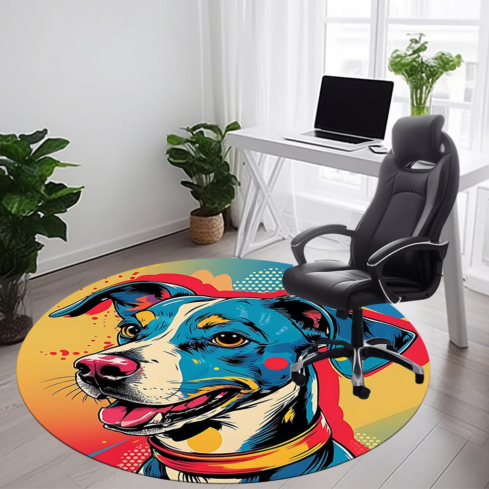 1pc Pitbull Popart Office Round Area Rug, Indoor Mat Suitable ForOffice, Under Office Chairs Bedroom Living Room Home Decor, Room Deco T018