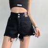 Spodnie Letnie Klasyczne i Minimalistyczne Moda Wszechstronne Bardzo Wysoki Stan Oznakowanie Damskie Rząd Guzików Luźne Szerokie Nogawki Cienkie Postrzępione Pod Letnie Jeansowe Szorty