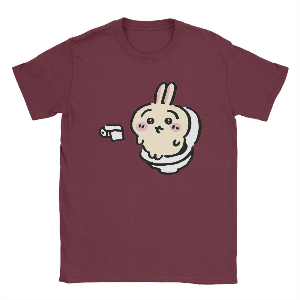 Men Usagi on the Toilet Potty Chiikawas Hachiware Poop Meme T Shirt 100% Cotton Clothes Round Neck Tee Shirt Gift Idea T-Shirts