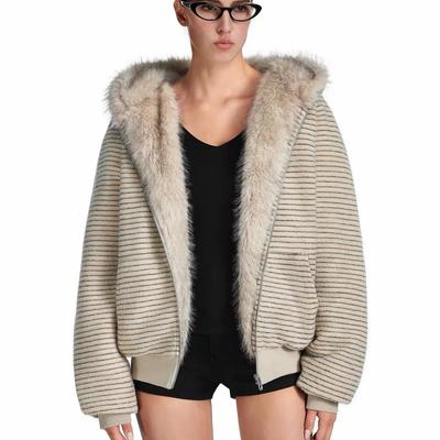 Striped Silhouette Fur Collar Thickened Cotton-padded Clothes for Men and Women, Popular New Models, Mountain Carving Jackets for Women, Winter