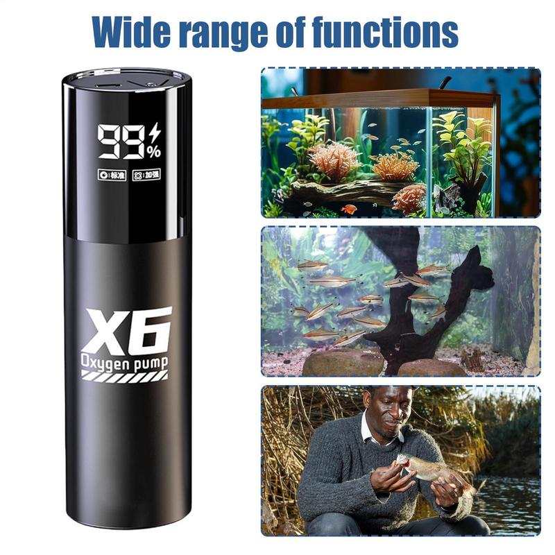 Aquarium Air Pump Outdoor Fishing Picnic Oxygen Pump Quiet Waterproof Oxygen Bubbler with Airstones Rechargeable Fishtank