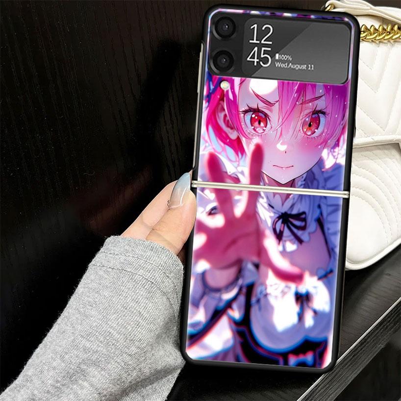 R-Rem Re Zero Anime Case for Samsung Galaxy Z Flip7 Flip6 Flip5 Flip4 Flip3 5G Hard Phone Shell Z Flip 7 6 5 4 3 Black Cover