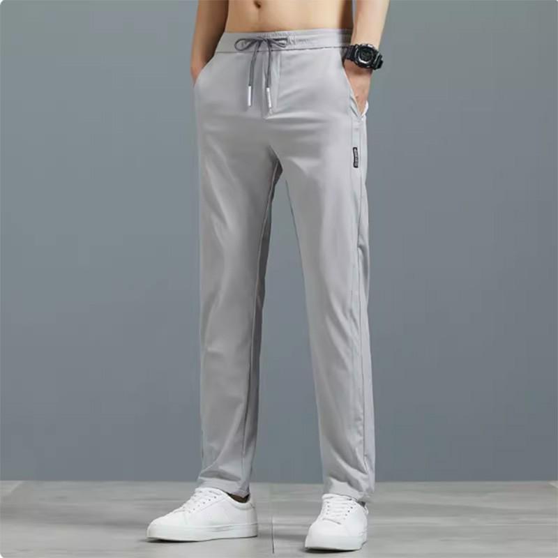 מכנסי ספורט לגברים מבד משי קרח לייבוש מהיר - קיץ דקים, רפויים, רגליים ישרות, מכנסיים ארוכים קז'ואליים נאים