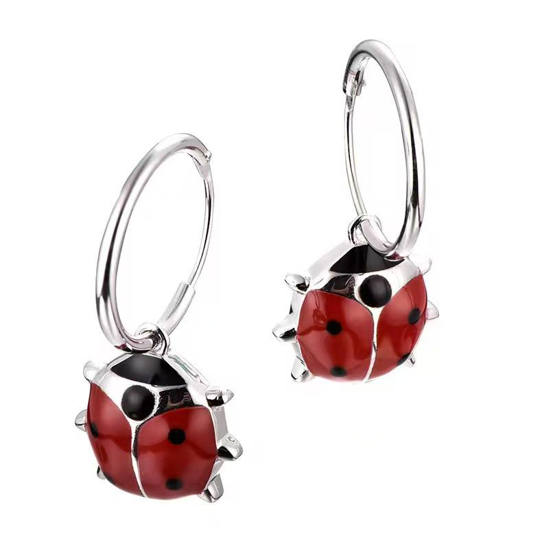 Cute Ladybug Pendant Earrings - Unique Trendy Animal-Inspired Zinc Alloy Jewelry