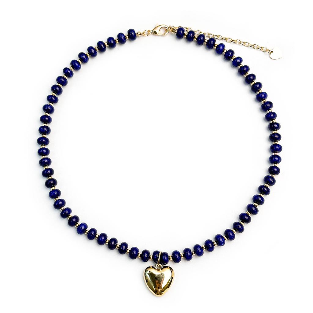 Gold Color Stainless Steel Puffy Love Heart Pendant Necklace Women Colorful Natural Stone Choker Summer Stackable Beach Jewelry