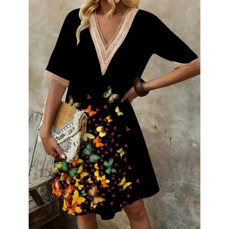 BITCED Fashion Summer Spring Short Sleeve V-Neck Casual Dresses