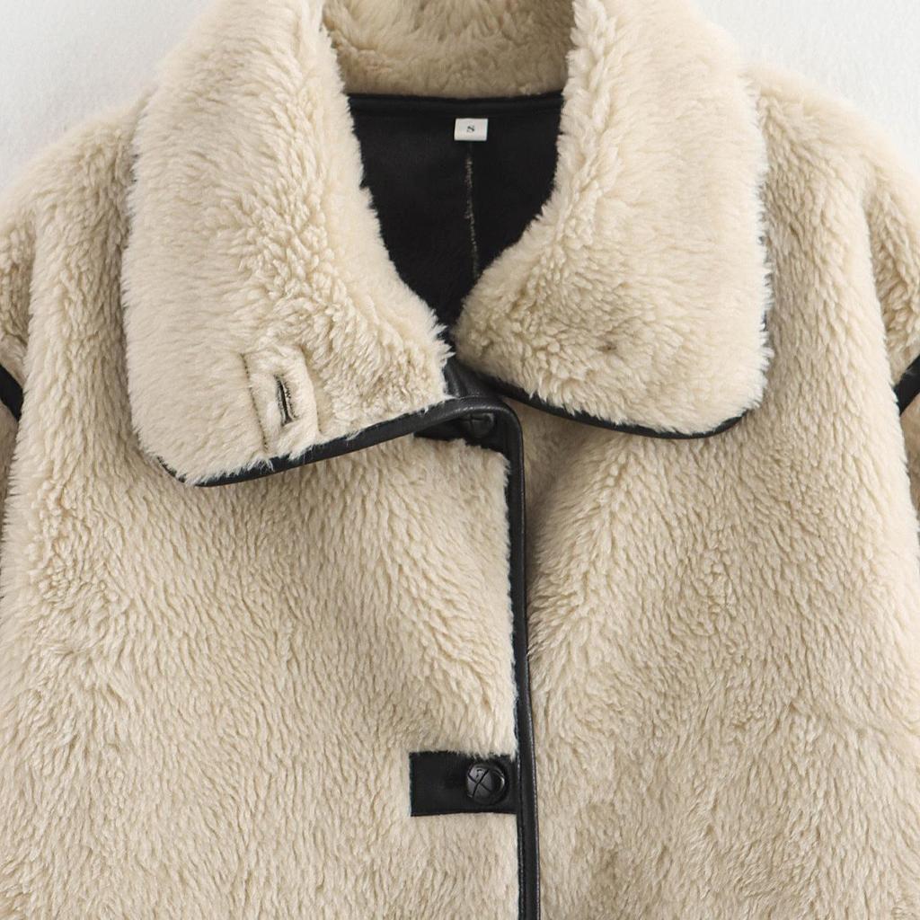 European & American Women's Fashion 2024: Autumn/Winter Plush Coat with Large Lapel (924086)