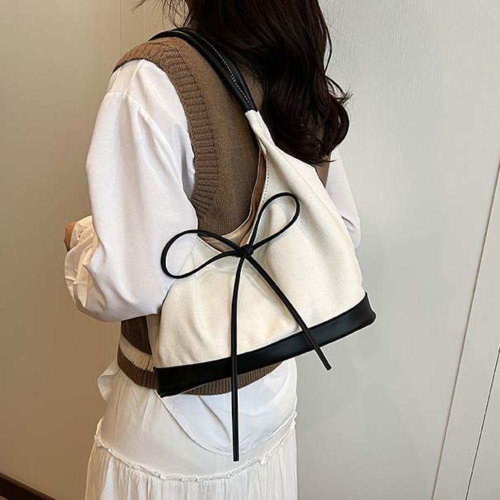 Korean Style Cloth Bow Shoulder Bag Handbag Underarm Bag Versatile Canvas Tote Bag Women