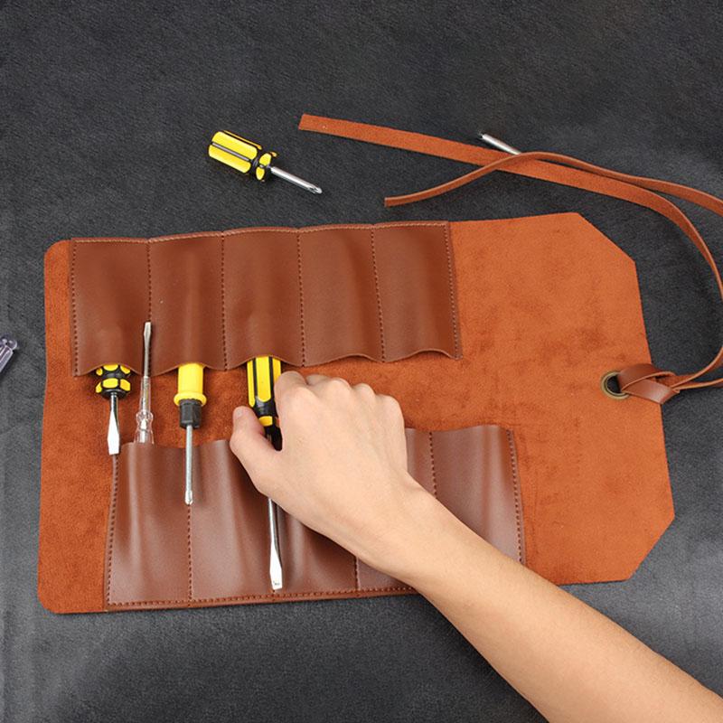 Portable Tool Roll Bag Electrician Repair Storage Tools Bag Multipurpose Wrench Hardware Leather ToolKit Folding Tools Organizer