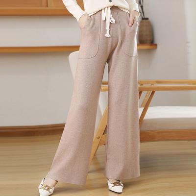 Pantaloni casual a gamba larga lavorati a maglia per donna autunno e inverno pantaloni larghi a vita alta a tubo dritto con pantaloni lunghi