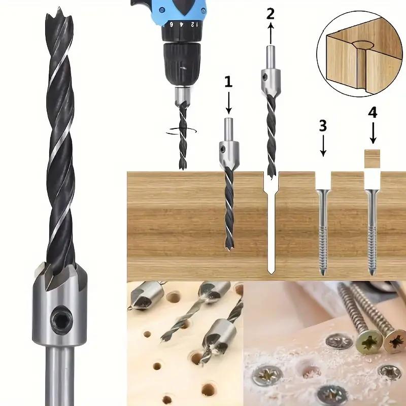 4pcs Three Pointed Woodworking Counterbore Drill 3-10mm Reaming Drill Screw Chamfering Drill Bit Hole Opener Tool Set