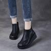 Johnature Retro Soft Soled Wedges Short Boots Genuine Leather Women's Shoes Round Toe Plush Cotton Boots